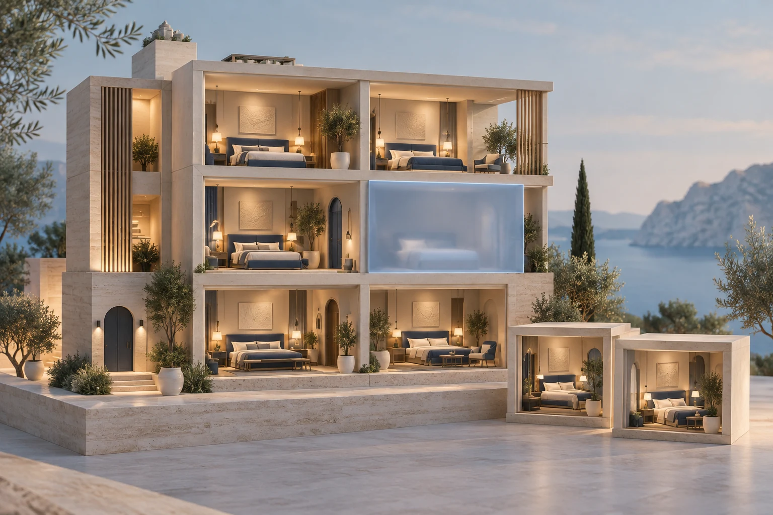 Μακέτα ξενοδοχείου με κλειστό δωμάτιο και χωριστά τμήματα